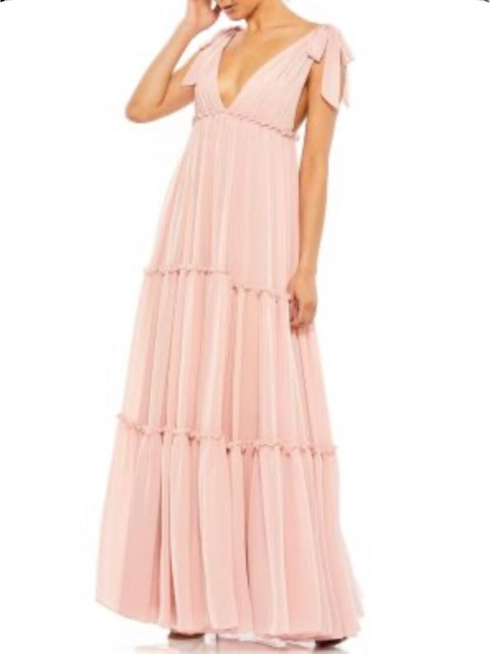 Mac Duggal Women's Plunging V-Neck Tiered Maxi Dress Size 4